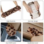 Accmor Fuzzy Car Steering Wheel Cover, Universal Fit Fur Auto Wheel Cover & Handbrake Cover & Gear Shift Cover Set, Leopard Warm Fluffy Vehicle Wheel Protector Car Accessories for Men Women (Brown)
