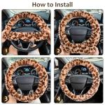 Accmor Fuzzy Car Steering Wheel Cover, Universal Fit Fur Auto Wheel Cover & Handbrake Cover & Gear Shift Cover Set, Leopard Warm Fluffy Vehicle Wheel Protector Car Accessories for Men Women (Brown)