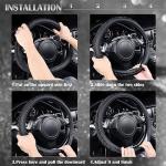 CAR PASS Bling Diamond Leather Steering Wheel Cover, With Sparkly Crystal Glitter Rhinestones Universal Fit 14"1/2-15" Car Wheel Protector for Women Girl Fit Suvs,Vans,Sedans,Car,Trucks, Black Diamond