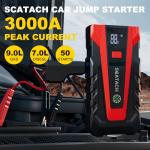 Scatach 3000A Car Battery Jump Starter,12V Jump Starter Battery Pack Portable (up to 9.0L Gasoline and 7.0L Diesel Engine), Jump Box with 3 Modes Flashlight and Jumper Cables