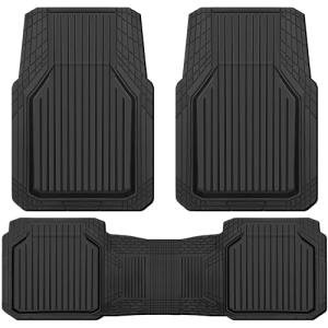 CAR PASS Heavy Duty Rubber Floor Mats for Car, Waterproof Liner Deep Dish Car Mats Full Sets, Universal Trim to Fit for SUV Truck Sedans Vans, All Weather Automotive Floor Mats 3pcs, Solid Black