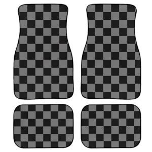 BENXINYA Checkered Car Mats Set of 4 Abstract Checkered Flag Vintage Black Grey Checkers Chess Board Grid Style Floor Mats for Cars Universal Front Rear Vehicle Rugs Auto Accessories for Truck Sedan
