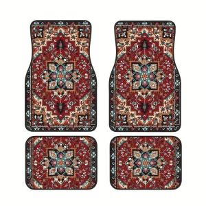 BedExu Bohemian Car Floor Mat Set of 4 - Non Slip All Weather Universal Fit for Cars, SUVs, Trucks - Turkish Persian Design Polyester Fiber(Persian car mat 1)