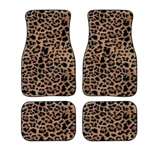 Universal Fit Car Floor Mats Set of 4Pcs, Brown Leopard Print All-Weather Front Rear Car Carpet Mats, Non-Slip Car Floor Mat Car Accessories for Automotive Trucks SUV Sedans Vans