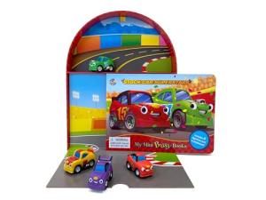 Phidal Race Cars My Mini Busy Books - Activity Books for kids, 10-page storybook, 4 figurines, a foldable play mat