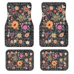 Zynvos Luxury Boho Car Floor Mats Full Set | Car Decor for Women Men | Bohemian Floral Pattern | Heavy Duty All-Weather Universal Rubber Liners | Non-Slip & Odor-Free