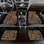 Universal Fit Car Floor Mats Set of 4Pcs, Brown Leopard Print All-Weather Front Rear Car Carpet Mats, Non-Slip Car Floor Mat Car Accessories for Automotive Trucks SUV Sedans Vans