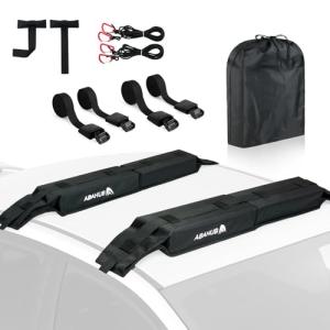 Abahub Soft Roof Rack Pads with 2 Tie Down Straps, 2 Tie Down Ropes, 2 Hood Loops and Storage Bag, for Surfboard, Kayak, Canoe, Heavy Duty Universal Car Roof Racks System (Black PE)