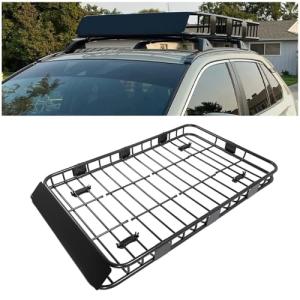 ECOTRIC 59" x 39" x 5.1" Universal Adjustable Roof Rack Cargo Carrier Basket with Extension Heavy Duty Steel Car SUV Top Luggage Storage Holder Basket for Travel 250LBS Weight Capacity