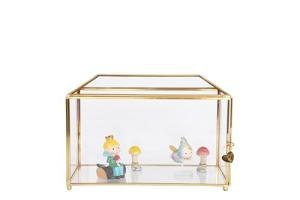 WONTHAI Golden Glass Lidded Box Decorative Jewelry Display Box Brass Clear Glass (Golden/Roof, 12.6" L x 5.9" W x 9" H)