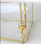 WONTHAI Golden Glass Lidded Box Decorative Jewelry Display Box Brass Clear Glass (Golden/Roof, 12.6" L x 5.9" W x 9" H)