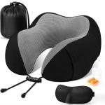 CloudBliss Travel Pillow Premium Memory Foam, Comfortable & Supportive Neck Pillow, Sleeping Neck Pillows for Travel, Airplane Pillow for Sleeping Airplane, Car, Office and Home（Black）