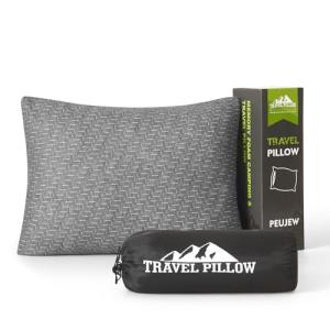 PEUJEW Small Shredded Memory Foam Pillow, Camping Pillow Travel Pillow - Compressible Medium Firm, Breathable Cover, Ideal Backpacking Hiking, Airplane and Car