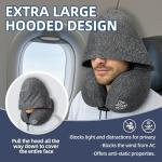 Travel Pillow with Extra Large Hood for Airplane Long Flights Privacy and Comfort Memory Foam with Skin-Friendly Cover for Road Trip Head&Neck Support for Plane Office Cars Sleeping & Rest (Grey)