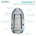 INTEX 68324EP Excursion 4 Inflatable Boat Set: Includes Deluxe 54in Boat Oars and High-Output Pump – Adjustable Seats with Backrest – Fishing Rod Holders – 4-Person – 1100lb Weight Capacity