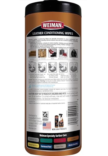 Weiman Leather Cleaner Wipes with UV Protection - 30 ct