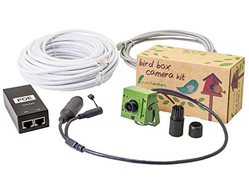 Green Feathers Wildlife HD 1080p IP PoE Bird Box Camera with Night Vision Kit, Mobile, PC and Tablet Access, Includes 40m Network Cable and Power Supply