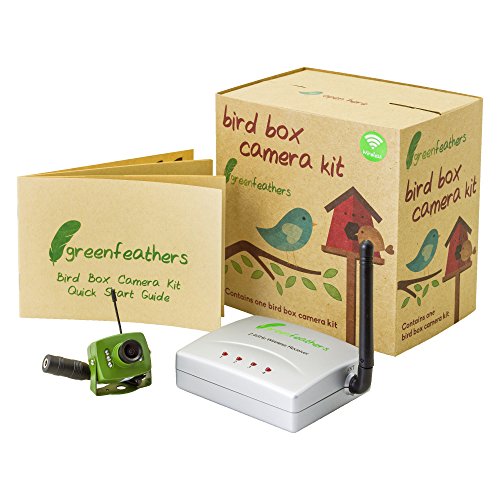 Green Feathers Wildlife Wireless Bird Box SD 700TVL Camera with Night Vision, Wireless Receiver and Wide Angle Lens, Includes 20M Power Extension Cable