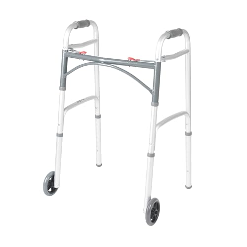 Drive Medical Folding Walker with Wheels, Adjustable Height