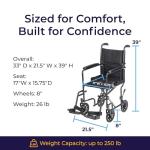 Drive Medical Folding Transport Wheelchair - Lightweight & Compact
