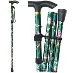 Adjustable Folding Cane with T Handle - Floral Green