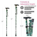 Adjustable Folding Cane with T Handle - Floral Green