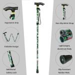 Adjustable Folding Cane with T Handle - Floral Green