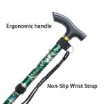 Adjustable Folding Cane with T Handle - Floral Green