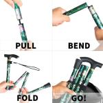 Adjustable Folding Cane with T Handle - Floral Green