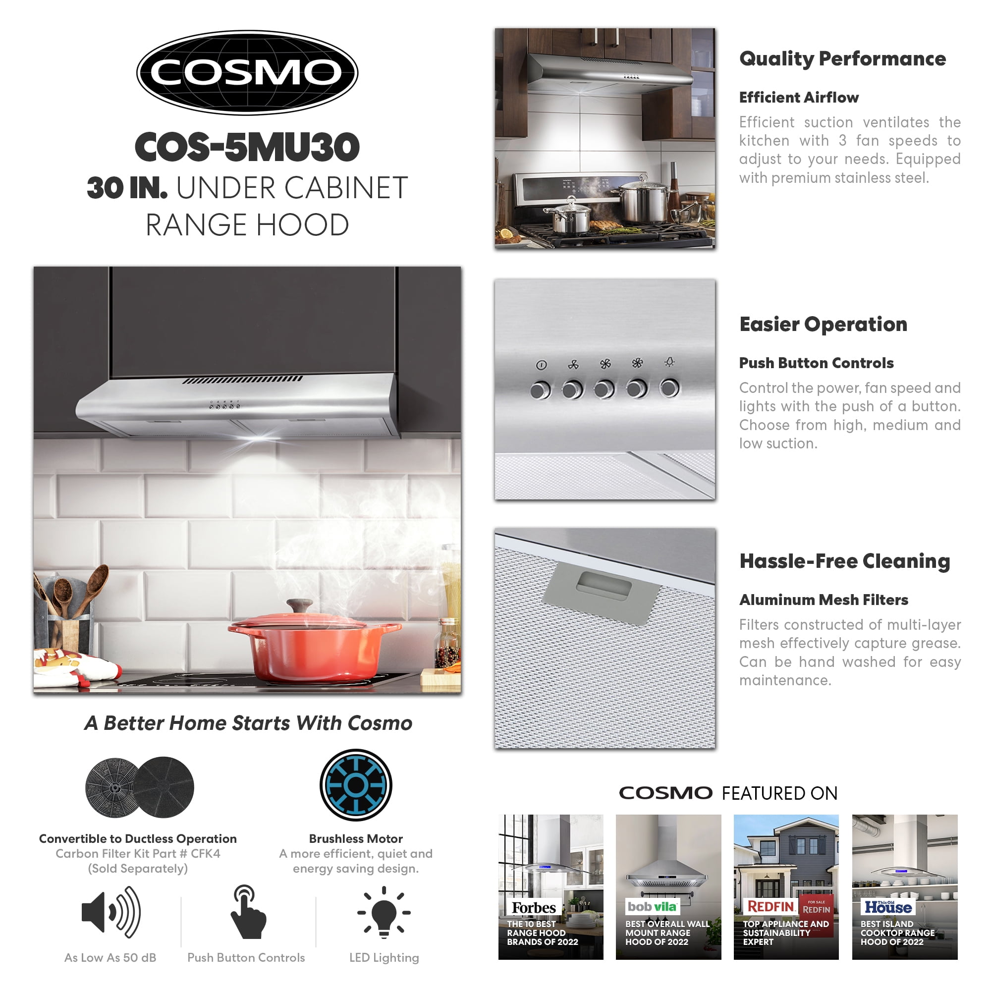 COSMO 30" Ductless Under Cabinet Range Hood