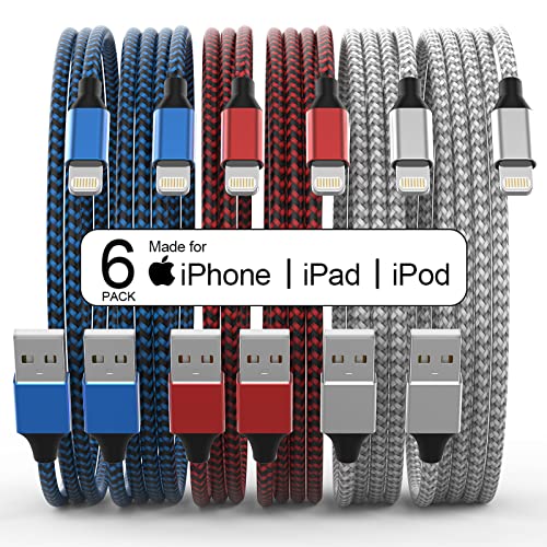 Apple MFi Certified 6-Pack Nylon Braided Lightning Cables
