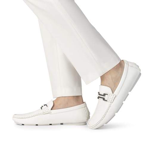 Bruno Marc Men's White Faux Leather Loafers Size 12