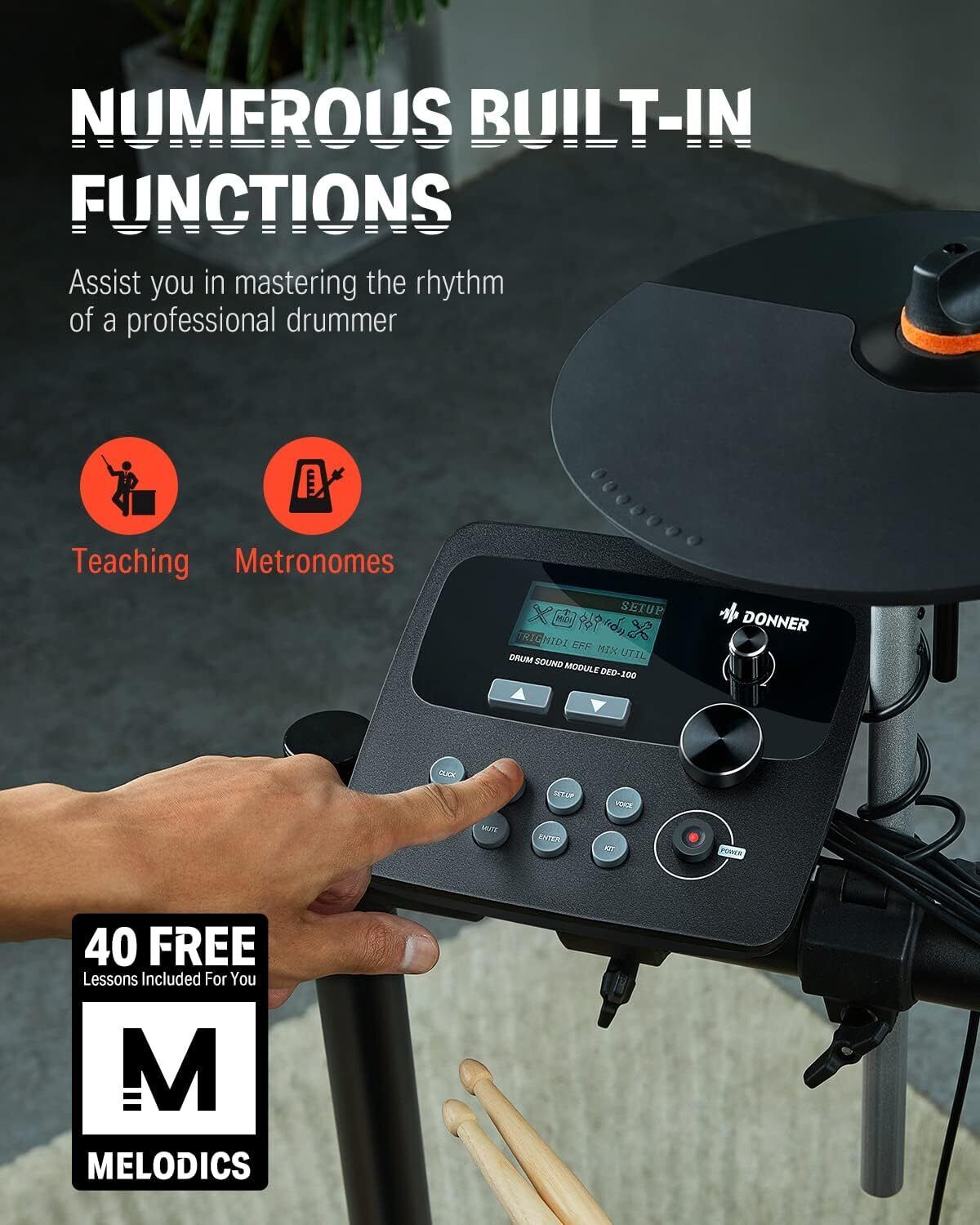 Donner DED-100 Electronic Drum Kit with Mesh Pads