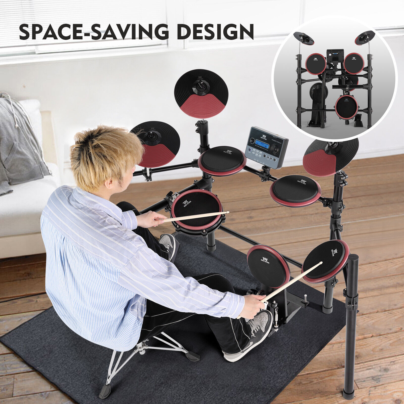 8-Piece Mesh Electric Drum Kit with Sticks