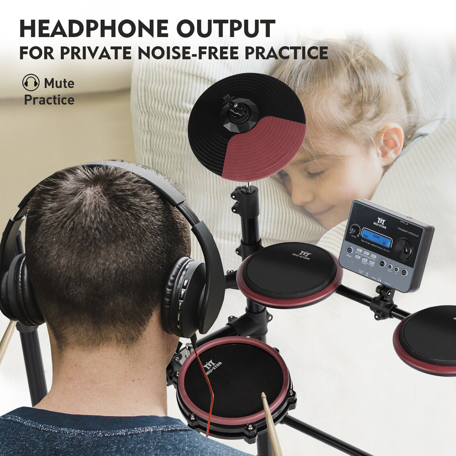 8-Piece Mesh Electric Drum Kit with Sticks