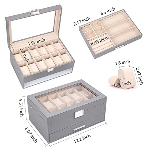 Voova 2-Layer Watch Box Organizer with Glass Top