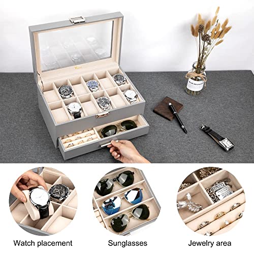 Voova 2-Layer Watch Box Organizer with Glass Top