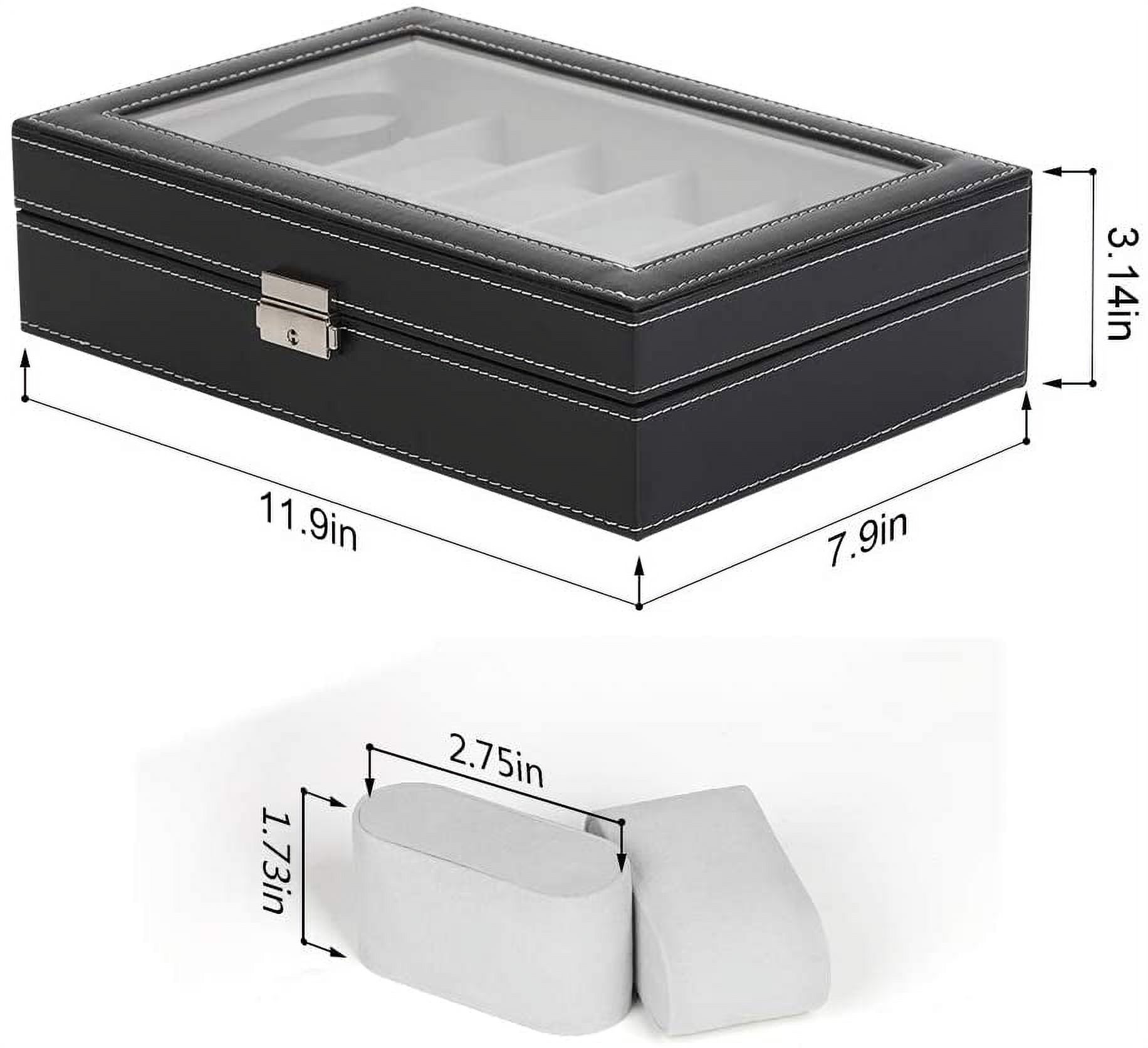 Lockable 12-Slot Watch Box with Glass Top
