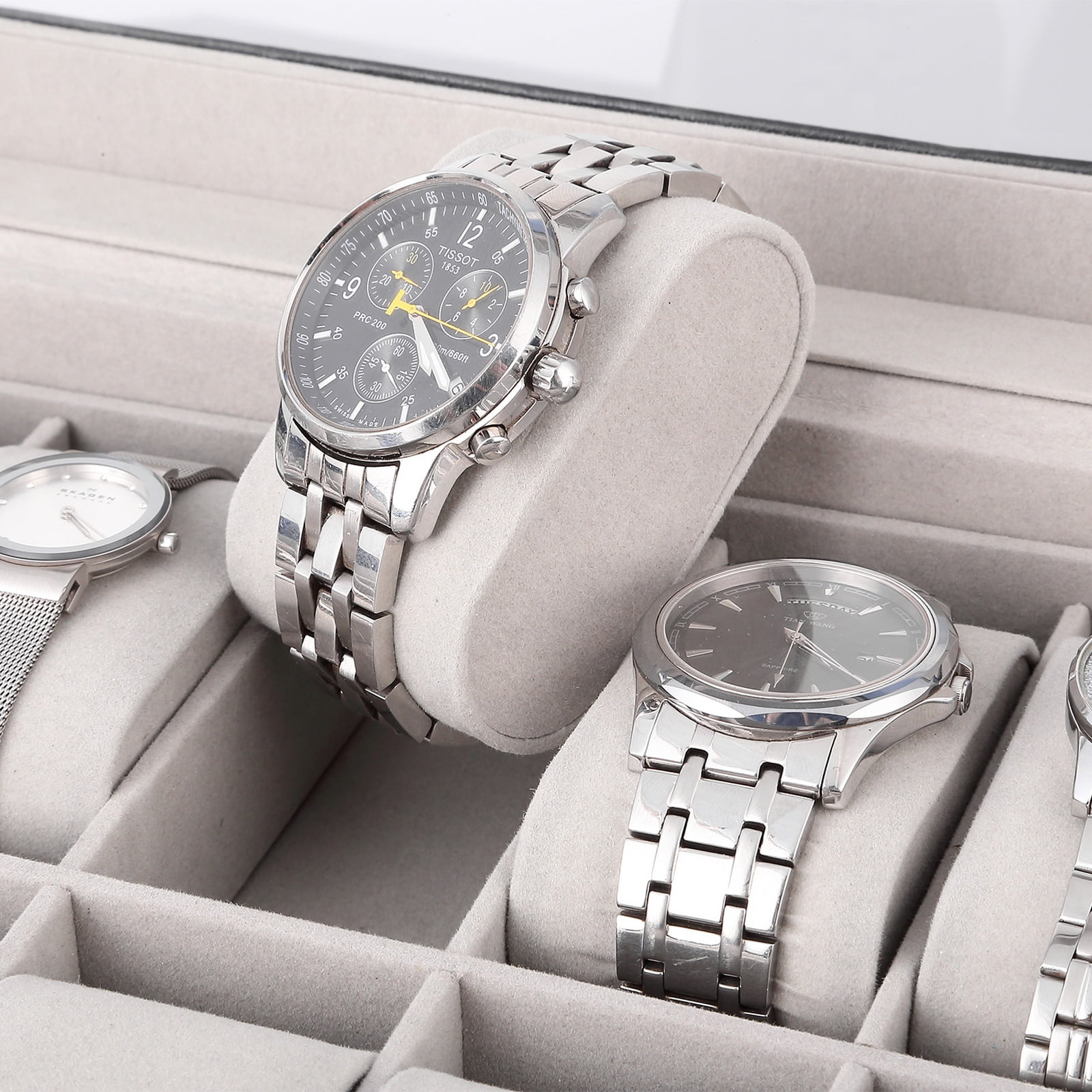 Uten 12-Slot Black Watch Box with Drawer