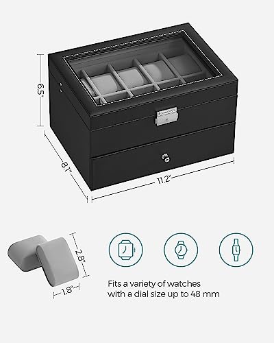 20 Men's Watch Boxes with Glass Top, Black