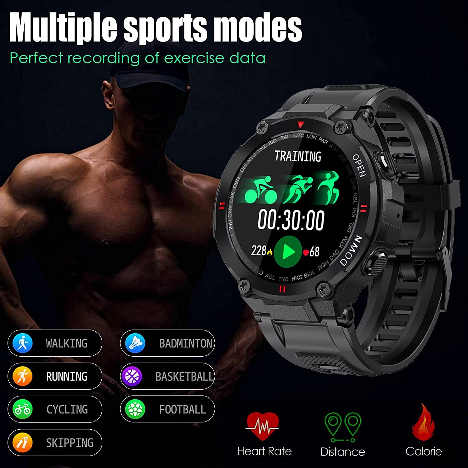 Men's Outdoor Waterproof Tactical Smart Watch
