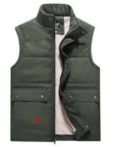 Flygo Men's Army Green Fleece-Lined Puffer Vest