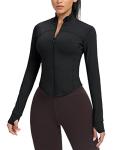 AVGO Women's Black Cropped Workout Jacket with Thumb Holes