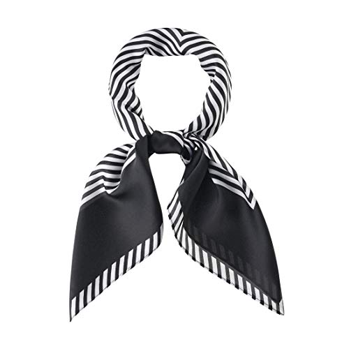 Allegra K Black and White Striped Square Scarf