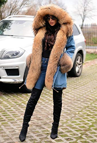 Vintage Blue Hooded Winter Parka Jacket for Women
