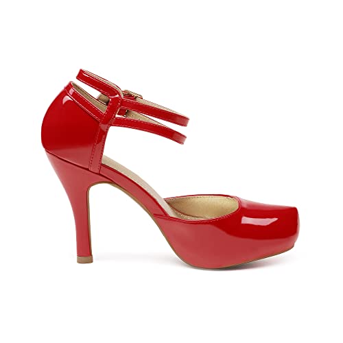 Mary Jane Double Ankle Strap Red High Heels
