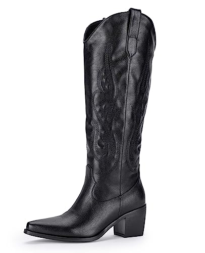 Retro Tall Cowboy Boots for Women - Black