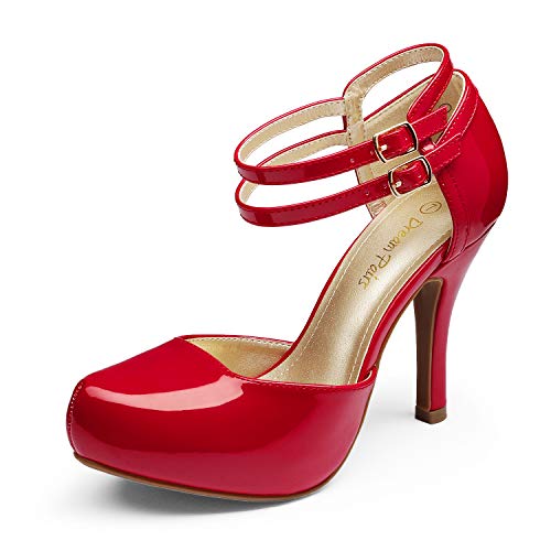 Mary Jane Double Ankle Strap Red High Heels