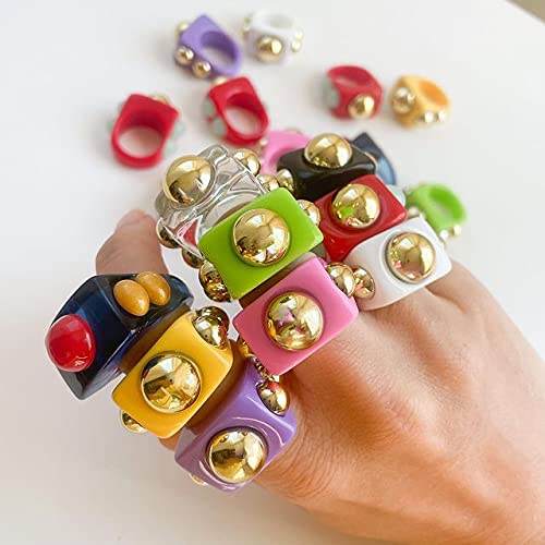 Colorful Y2K Style Chunky Resin Ring Set