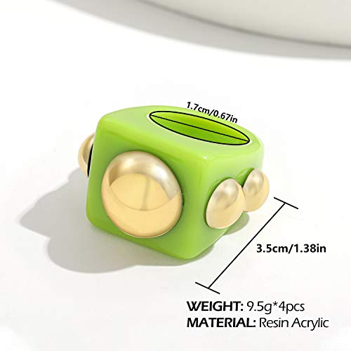 Colorful Y2K Style Chunky Resin Ring Set